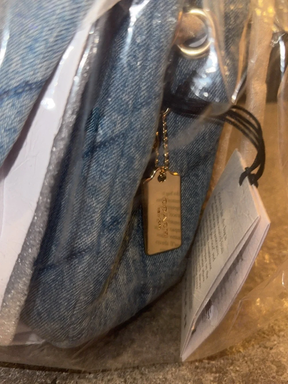 Coach Quilted Denim Elodie Crossbody Bag with Gold Chain - Picture 4 of 5